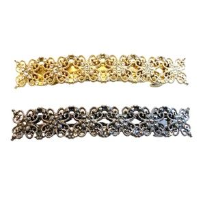 Silver & Gold Tone Crystal Barrette Pair